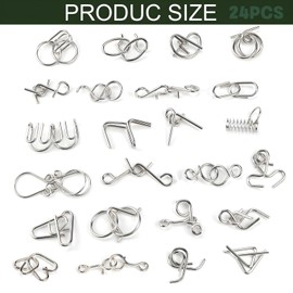 Metal Puzzle Games Set of 24 Patience Games IQ Games Puzzle Brainteaser Metal Puzzle Games Toy Gift Detangling Puzzles for Adults and Children