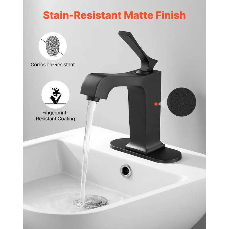 Matte Black Single Handle Kitchen Faucet with Push-Button Drain Easy-to-Use