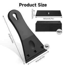 UIHRLM Plastic Scraper, Black Plastic Scraper Tool Non Scratch with 10 Razor Blades, Multipurpose Bigger Handle Cleaning Tool for Remove Stickers, Glue, Labels, Decals, Sticky Stuff Residue
