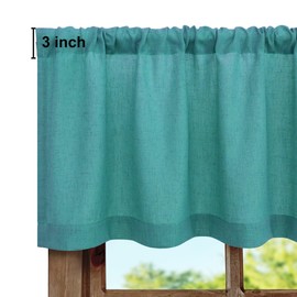 Teal Linen Window Valance for Kitchen 3 Inch Rod Pocket Semi Sheer Boho Farmhouse Light Filtering Dark Teal Blue Green Valance Curtain Topper for Bedroom Living Room Dining Bathroom 18 Inch Length