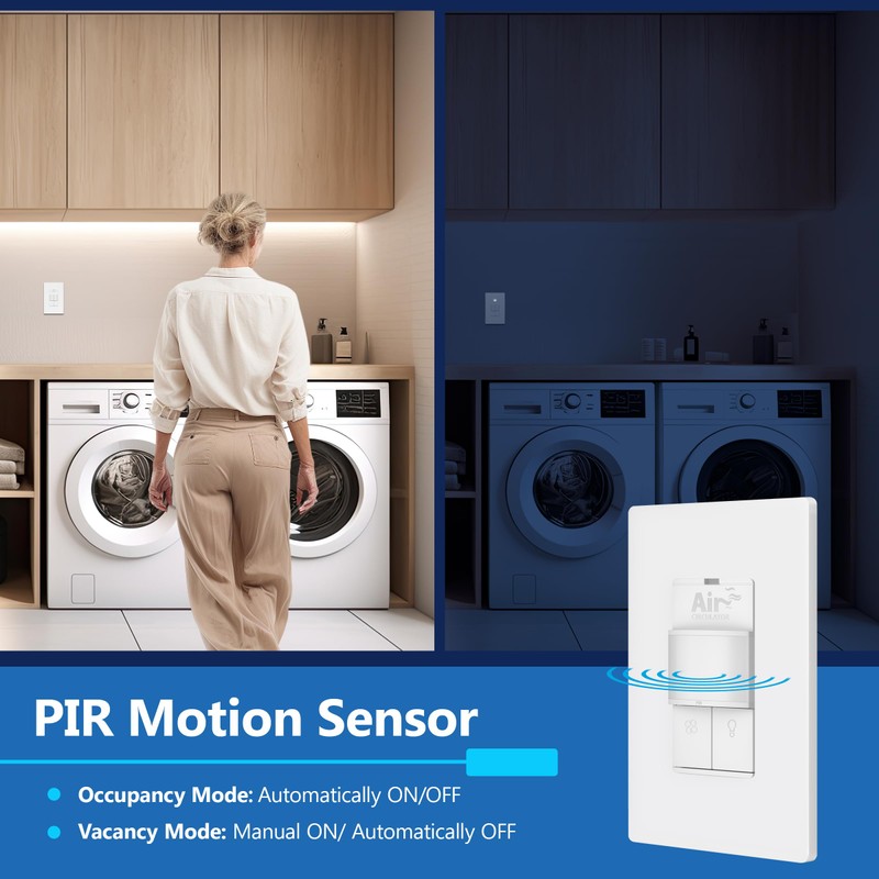 LIDER Fresh Air Circulator Timer and Motion Sensor Light Switch,