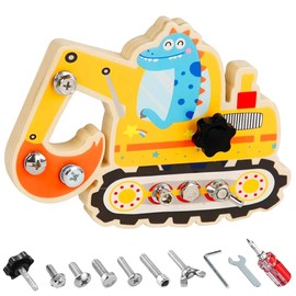 KUWUNG Montessori Spielzeug ab 3 4 5 Jahre, Montessori Schraubbrett ab 2 Jahre, Busy Board Holz Schraubbrett Holzspielzeug, Bagger Spielzeug für Kinder mit Niedlichen Tier-Elementen, Motorikspielzeug