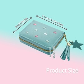 BenePoint Women's Wallets, Heart-Pattern Wallet for Women with Small Coin Pouch, Womens Leather Wallet Card Holder Ladies Wallets with Card Slots& Star Pedant (blue)