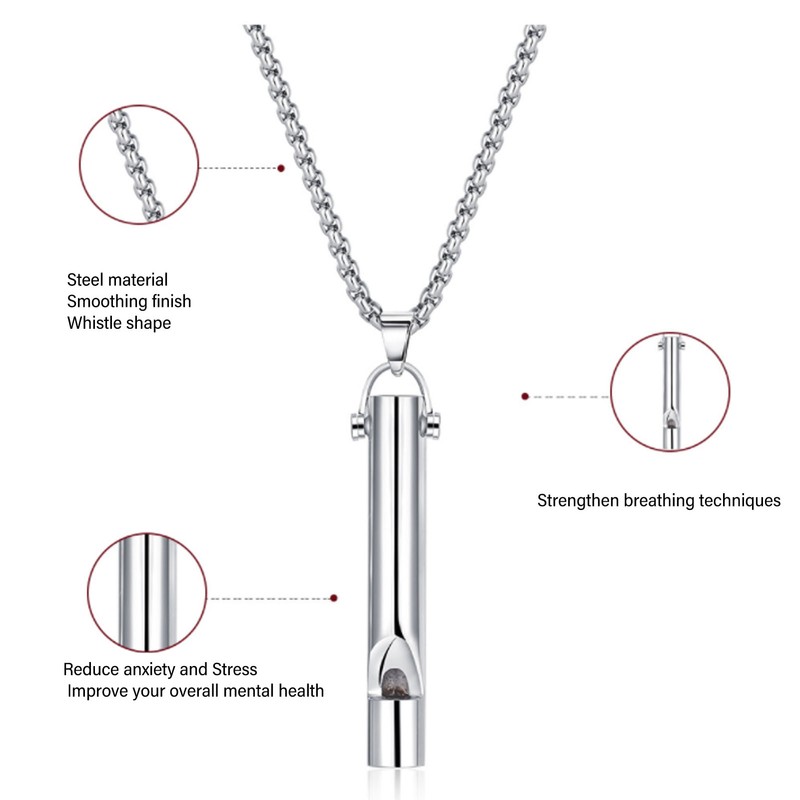 Whistle Pedant Necklace Reduce Anxiety Cylindrical Deep Breathing Stress Relief