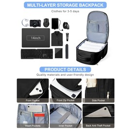 VGCUB Large Travel Backpack,Waterproof Laptop Carry on Backpack Purse for Women Men,Gym Hiking Backpack Personal Item Size Casual Daypack Work Business Backpack With USB Charging Port,Black