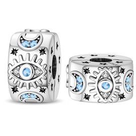 LONGLUCK 925 Sterling Silver Stopper Clip Charms for Bracelet Necklace Spacer Beads with 5A Cubic Zirconia Mother's Day Christmas DIY Gift for Women(2PCS)