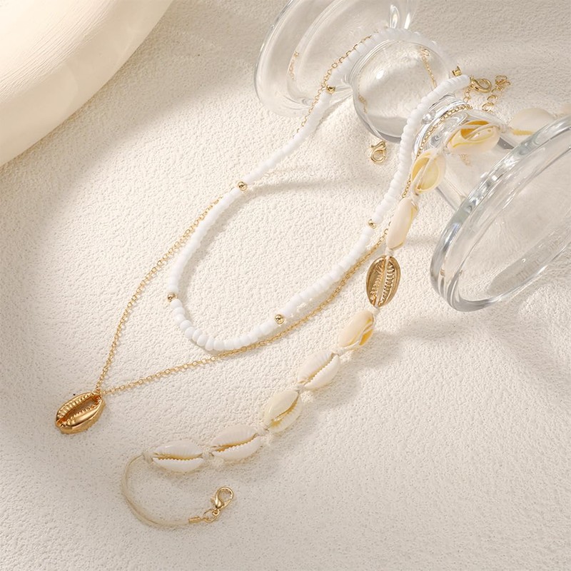 KSJEHW Pack of 3 Shell Necklaces, Natural Shell Chains, Shell