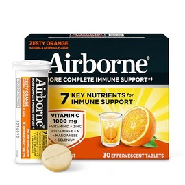 Airborne Immune Support Effervescent Tablets, Zesty Orange Flavor - 30ct with 1000mg Vitamin C + Vitamins A, D, E, Zinc, Selenium, Manganese & Herbal 