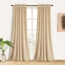 Roslynwood Cream Velvet Curtains - Classic Solid Christmas Decorative Thermal Insulated Black Window Drapery for Living Room, Rod Pocket, W52 x L63-inch, 2 Panels
