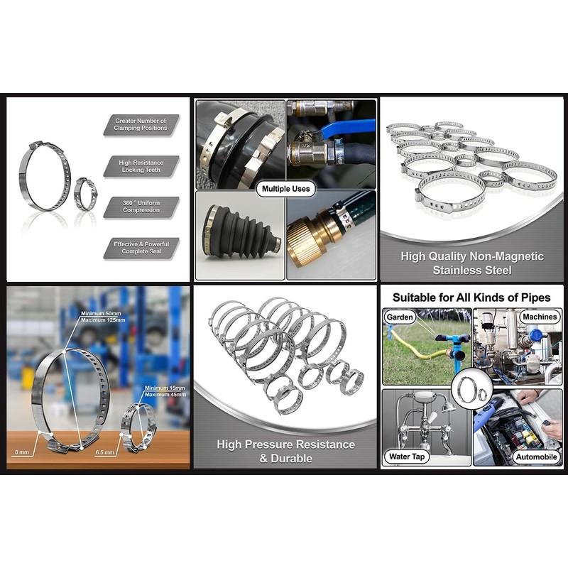 Universal Stainless Steel Bellow Clamps Set of 15 Cable Ties