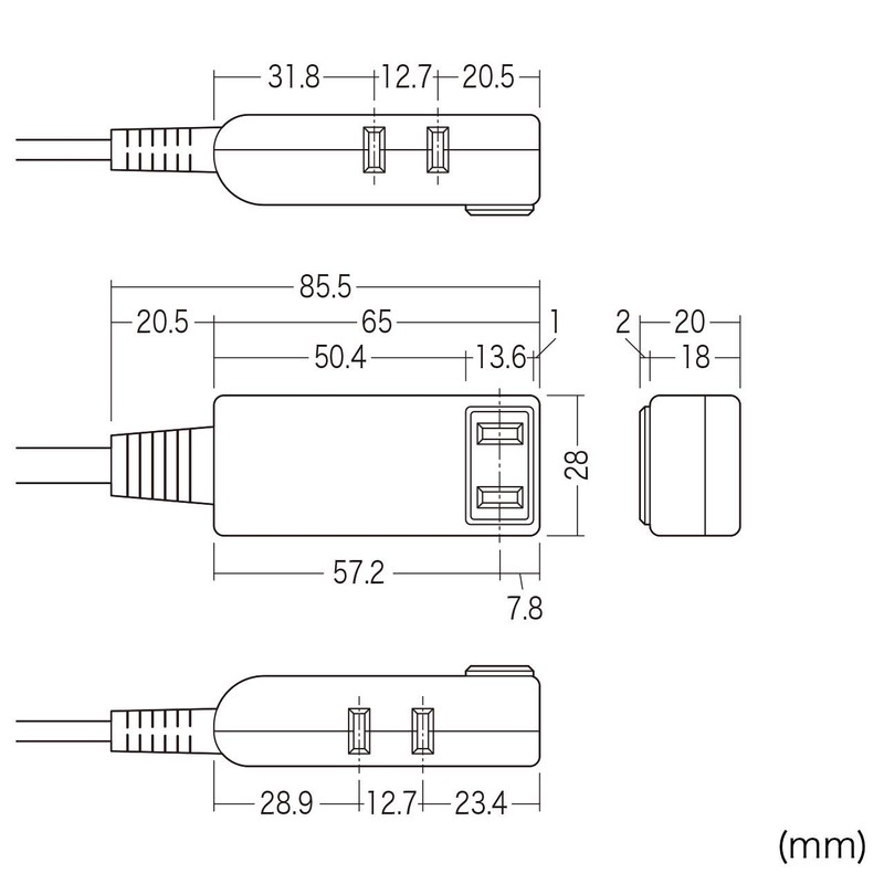 Sanwa Supply TAP-M705W Micro Tap, 3 Openings, 0.5 m, White