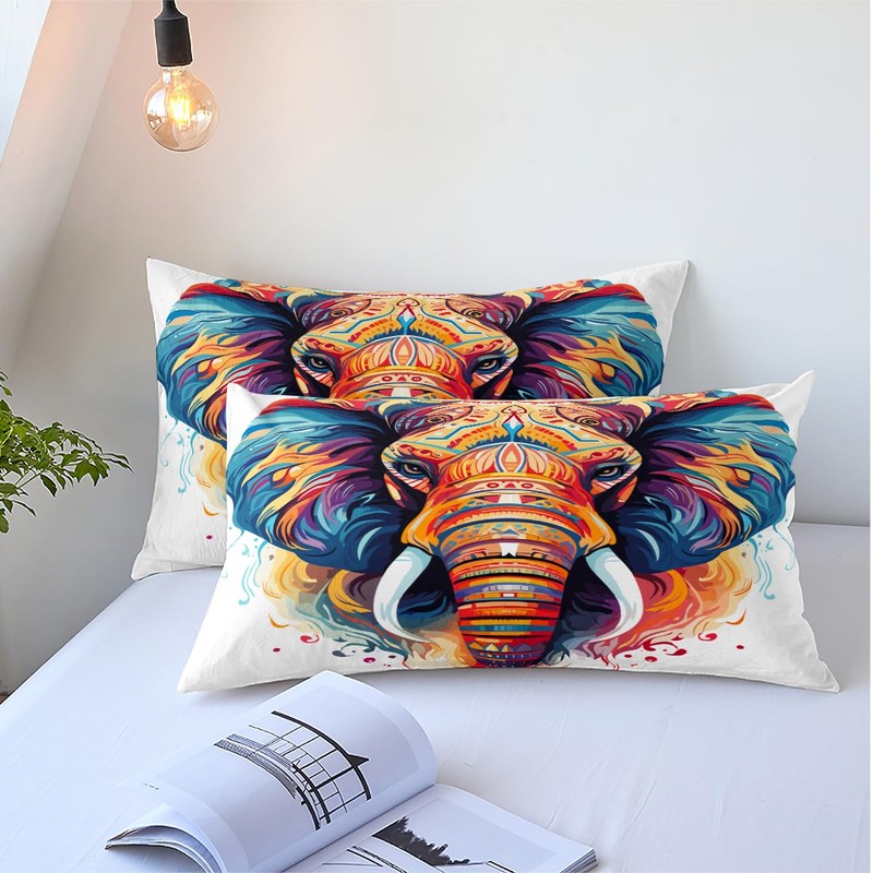 AUCOOMA Hand Painted Elephant Print Comforter Set Queen,Comforter with 2