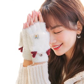 CSILOVEE Women's Gloves, 2-Way Elk, Hair Line, Fingerless, Mitten Switching, Smartphone Compatible, One Size Fits Most, Santa, Reindeer, Kids, Students, Children, Warm, Cute, Handles, Windproof, Cold