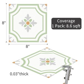 MORCART 20PCS Peel and Stick Floor Tile, 8" x 8" Vinyl Flooring Waterproof, DIY Flooring for Bathroom, Kitchen, Fireplace, Pet House, Stairs, Bedrooms, Wall Green Gray
