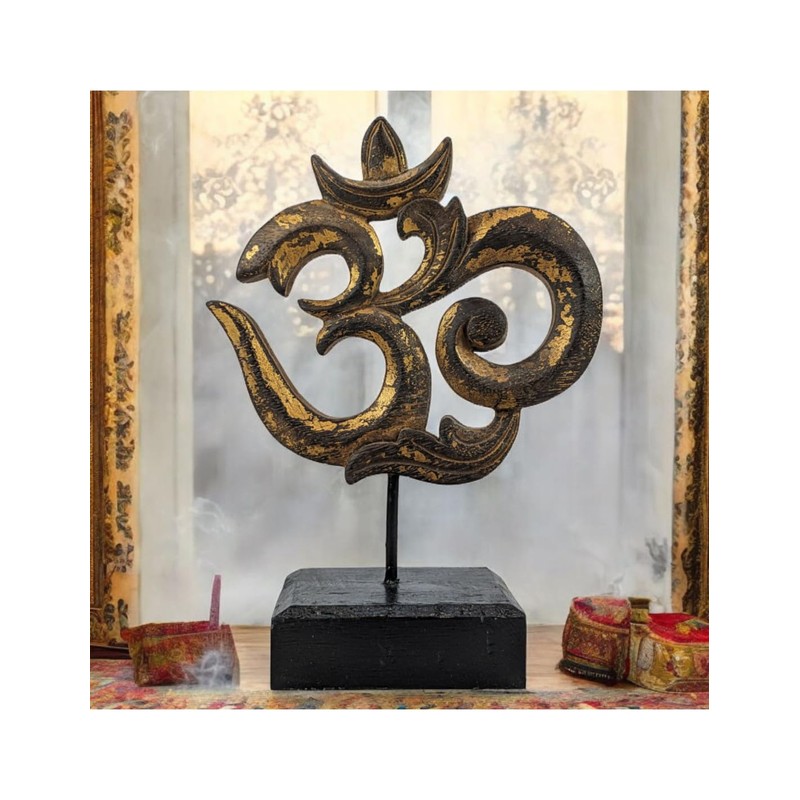 Figurine 'Ôm (Aum) Wooden Carved Indian Decoration