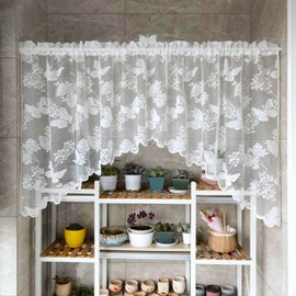 Gxi Rose Butterfly Lace Curtain Swag for Kitchen Cafe Curtain Valance Door Panel Rod Pocket Sheer Voile Panel Window Treatment Valance for Dining Room Small Windows Bathroom, 1pc