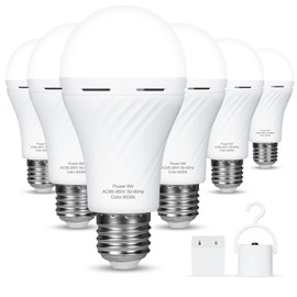 6 Packs Rechargeable Light Bulbs,Emergency Light Bulbs Socket Self-Charging,6500K Battery Powered Light Bulb for Lamps and Wall Sconces,with Hook,Outdoor Camping, Hiking, Hurricane Use