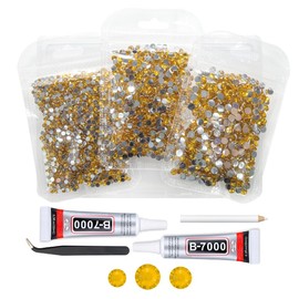 qiipii Golden Yellow Crystal Resin Rhinestones w B7000 Jewelry Glue for Bedazzling Crafting Gold Flatback Stones 3mm 4mm 5mm Diamonds Crystals Gems for Nails Face Makeup Tumblers Bottles DIY Crafts