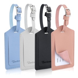 AiQInu Pack of 4 Suitcase Tags, PU Leather Luggage Tags for Suitcases with Name Plate, Suitcase Tag with Adjustable Buckle, Address Tag Suitcase for Business Trips, Air Travel