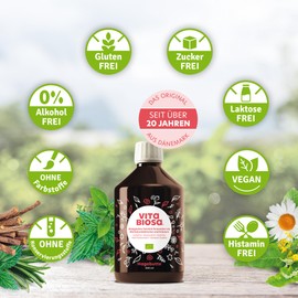 Vita Biosa Rosehip - Spicy Sour in Taste - 100% Controlled Organic - 8 Strains of Natural Lactic Acid Bacteria - Extract of 19 Different Herbs (500 ml)