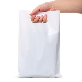 ysmile Merchandise Bag for Small Business Plastic Shopping Bag Store Retail Bag Die Cut Poly Bag with Handle 7.8"x11.8" - White