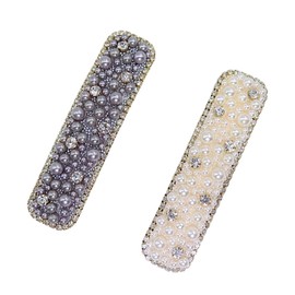 DUOTAOII Rhinestone Hair Clips,Crystal Hair Barrettes,Square Snap Hair Clips With Diamond Pearl Bling Hair Clips Sparkle Decorative Hair Pins,Glittering Hair Accessories for Women,White,Silver 2PCS
