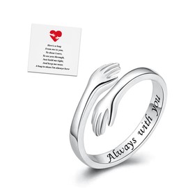 RINHOO FRIENDSHIP Hug Rings for Women Silver Hugging Hands Ring Adjustable 14K Gold Plated Daughter Rings from Mom Jewelry for Couples, Copper, No Gemstone