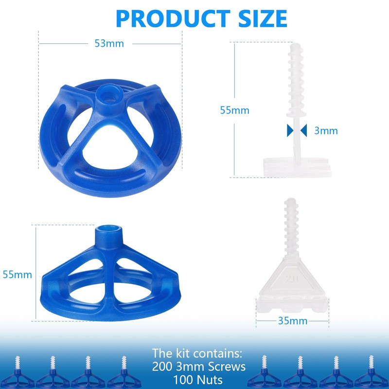 Deuvuo Tile Leveling System 3mm, 300 Pcs Revolutionary 3mm Tile