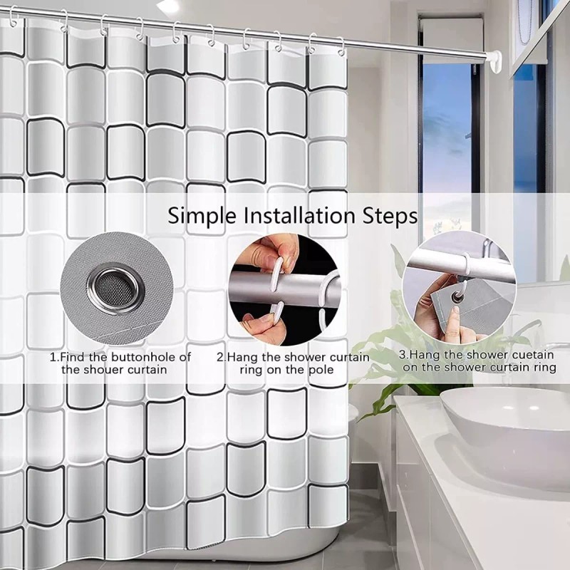MARZSEFLO Cortina Baño Lavable Tela Impermeable Con Diseño+12 Ganchos