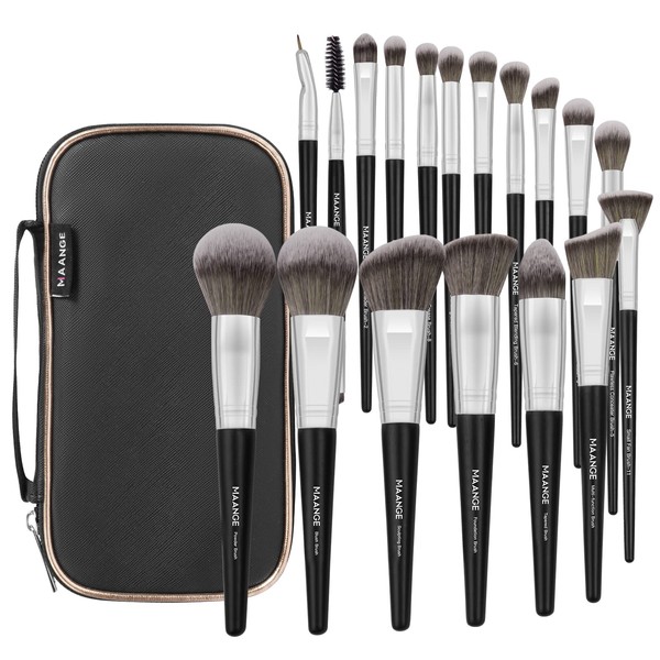 Makeup Brush Set, 18 Pieces Professional Premium Synthetic Make Up Brushes with Bag, Foundation Kabuki Eye Travel Make Up Brush Sets (Black Silver)