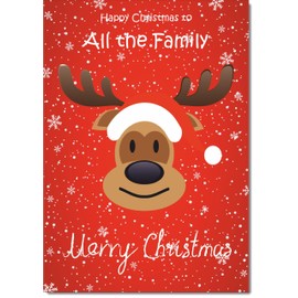 doodlecards To All The Family Christmas Card Rudolph on Red Background Medium Size Christmas Card for To All The Family with Plain Envelope