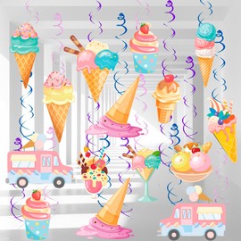 33pcs Ice Cream Party Hanging Swirls, Ice Cream Spiral Decoration Ice Cream Party Hanging Decorations for Ice Cream Birthday Party Decoration Baby Shower