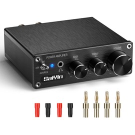 Saiyin Power Amplifier Home Audio, 80W x 2 Stereo Bluetooth Amplifier Receiver 2.0 Channel Mini Hi-Fi Class D Integrated Amp with Headphone Jack, Bass/Treble Control for Home Speakers