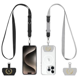 Cordivo Cell Phone Lanyard 2 Pack-2×Adjustable Crossbody Strap,2×Letter Patches,Universal Neck Strap Compatible with Most Smartphones and Wallets Keys Travel Essentials Black/Gray(Letter A)