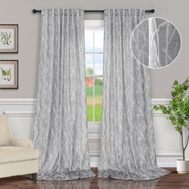 Dark Grey Curtains 84 Inches Long for Living Room 2 Panels Back Tab Pocket Tree Branch Forest Woodland Pattern Semi Blackout Gray Curtain for Bedroom Aesthetic French Country Spring Decor 52x84 Length