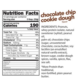 Nuts 'N More Chocolate Chip Cookie Dough Peanut Butter Spread, All Natural High Protein Nut Butter Healthy Snack, Omega 3’s and Antioxidants, Low Carb, Low Sugar, Gluten-Free, Non-GMO, 16 oz Jar