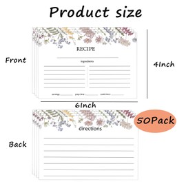 sunepany 50 Pieces 4x6 Recipe Cards for Wildflower Bridal Shower Weeding Housewarming Kitchen Christmas Gifts White Lined Index Cards Blank Cardstock Paper Double Sided Menu Cards