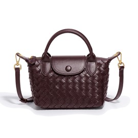 fuvezix Crossbody Bag for Women Mini Woven Bag Leather Women's Shoulder Bag Top Handle Handbag Travel Daily Satchel, Purple