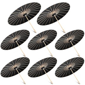 Sanwuta 8 Pcs 23.6 Inch Paper Umbrella Chinese Japanese Handmade Oil Paper Parasol DIY for Wedding Bridal Party Photo Props(Black)