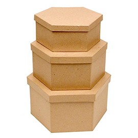 Factory Direct Craft Handcrafted Paper Mache Hexagon Boxes - 3 Boxes (1 of Each Size)