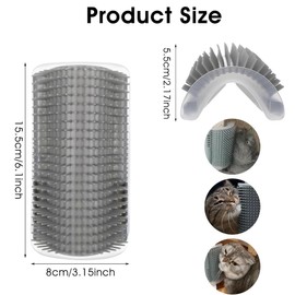 ZHAOYCSH 3 Pcs Cat Self Groomer with Catnip, Wall Mounted Corner Brush for Grooming & Scratching,Soft Massage Comb for Cats and Kittens, Long & Short Hair, Gentle Pet Toy, Durable PP Material (Gray)