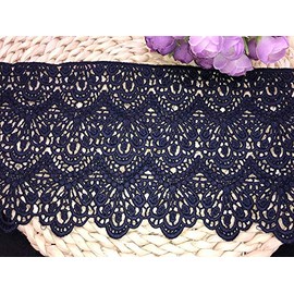 14CM Width Europe Long pattern Inelastic Embroidery Lace Trim,Curtain Tablecloth Slipcover Bridal DIY Clothing/Accessories.(4 yards in one package) (Navy blue)