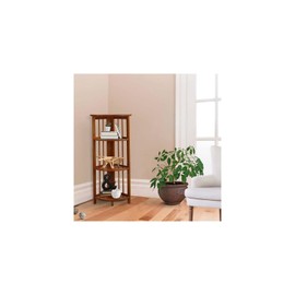 HomeStock Natural Beauty 4-Shelf Corner Folding Bookcase, Office, Living Room, Bedroom, Library, Study Room, 38.75" D x 12.5" W x 12.5" H, Sturdy Shelved Bookcase, Corner Bookcase Honey Oak