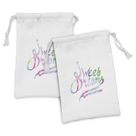 Ambesonne Saying Fabric Pouch Set of 2, Colorful Words in Watercolor Style Fantasy Happiness Youth Themes, Small Drawstring Bag for Toiletries Masks and Favors, 9" x 6", Multicolor