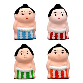 Waraku Fuuka Japanese Traditional Ceramic Figure Figurine Decoration Doll Statue Set for Good Luck (4 Sumo Wrestlers)
