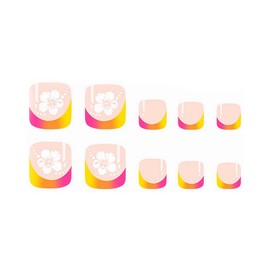MISUD Press on Nails - Toe Glue on Nails with French Tip, Acrylic Toenails Flower Design 24 pcs