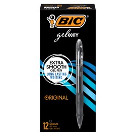 BIC Gel-ocity Retractable Gel Pen, Medium Point (0.7 mm), Black, 12-Count