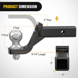 Nilight Trailer Hitch Ball Mount with 2-Inch Ball & 5/8" Hitch Pin Clip Fits 2-in Receiver 7500 lbs 4" Drop