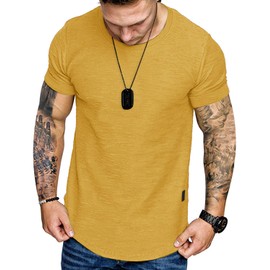 Fashion Mens T Shirt Muscle Gym Workout Athletic Shirt Cotton Tee Shirt Top Yellow X-Large
