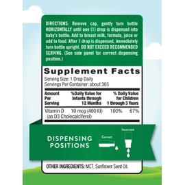 Nature's Truth Vitamin D Drops for Infants | 400 IU | 9.2 mL | D3 for Kids | Vegetarian, Non-GMO & Gluten Free Supplement